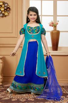 Blue embroidered georgette stitched lehenga