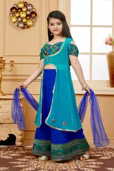 Blue embroidered georgette stitched lehenga