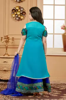 Blue embroidered georgette stitched lehenga