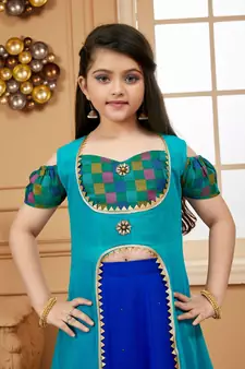 Blue embroidered georgette stitched lehenga