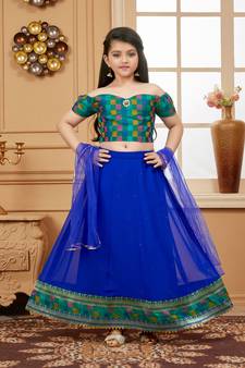 Blue embroidered georgette stitched lehenga
