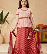 Red embroidered banarasi silk stitched lehenga