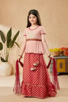 Red embroidered banarasi silk stitched lehenga