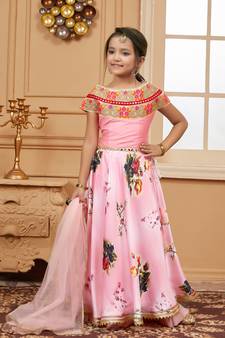 Light-pink embroidered satin stitched lehenga