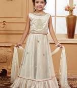 Peach embroidered net stitched lehenga