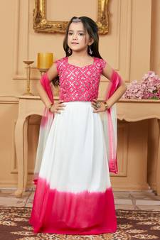 Off-white embroidered georgette stitched lehenga