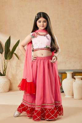 Pink printed georgette stitched lehenga 1
