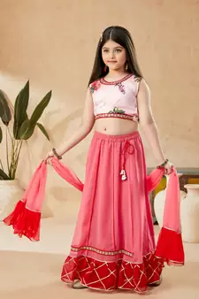 Pink printed georgette stitched lehenga