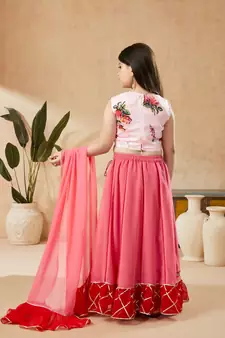 Pink printed georgette stitched lehenga