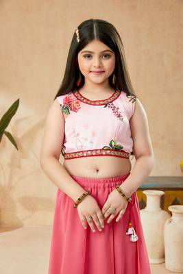 Pink printed georgette stitched lehenga 4