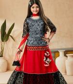 Red embroidered georgette stitched lehenga