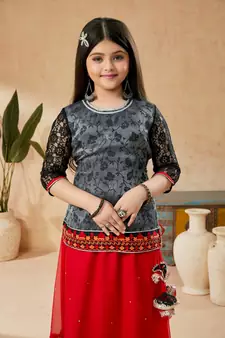 Red embroidered georgette stitched lehenga