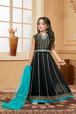 Black embroidered georgette stitched lehenga 1