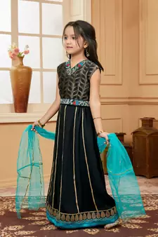 Black embroidered georgette stitched lehenga