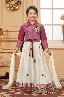 Peach embroidered net stitched lehenga