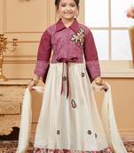 Peach embroidered net stitched lehenga