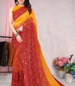 Red Printed Georgette Saree With Blouse