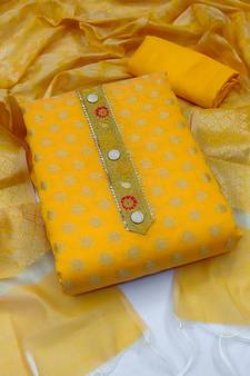 Yellow embroidered jacquard salwar