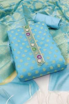 Blue embroidered jacquard salwar