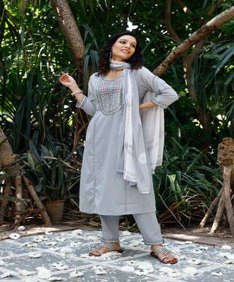 Grey Cotton Kurta Suit set 3