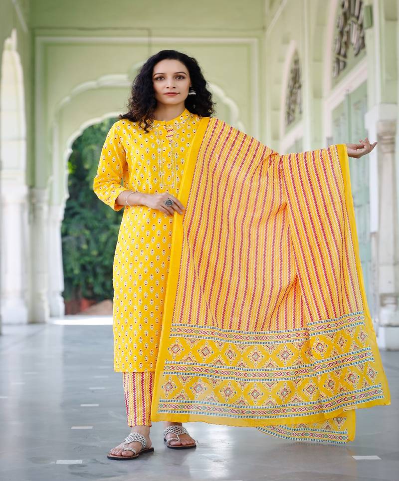 Yellow Cotton Kurta Suit set