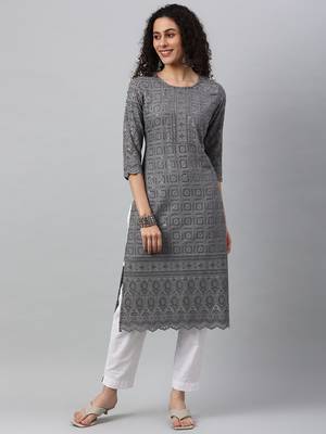 Kipek Womens Rayon Embroidery Straight Kurta 1