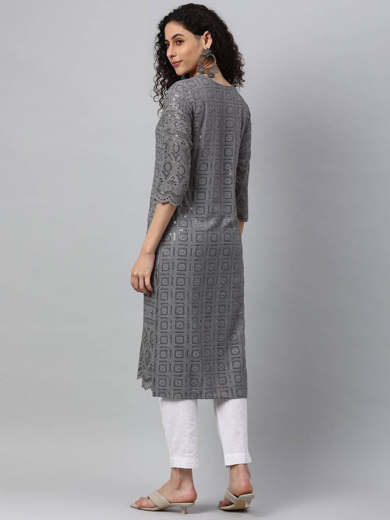 Kipek Womens Rayon Embroidery Straight Kurta