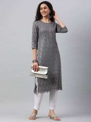 Kipek Womens Rayon Embroidery Straight Kurta 5