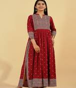 Kipek Womens rayon Printed A-line Kurta (Maroon)