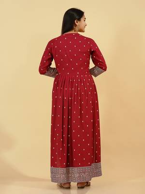 Kipek Womens rayon Printed A-line Kurta (Maroon) 2