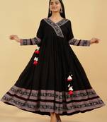 Kipek Womens Rayon Solid Flared Kurta (Black)