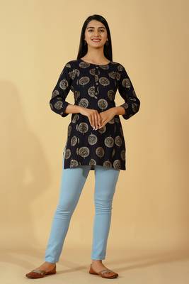 Kipek Womens Rayon Printed straight Tunic (Black) 1