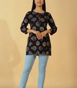 Kipek Womens Rayon Printed straight Tunic (Black)