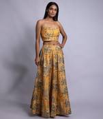 A Trendy Mustard-Yellow Skirt With A Bustier Set