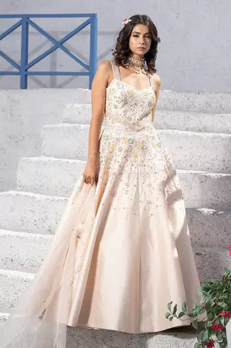 Floral handcrafted Anarkali With Gown