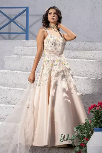 Floral handcrafted Anarkali With Gown