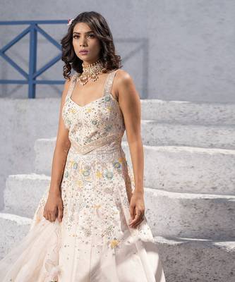 Floral handcrafted Anarkali With Gown 4