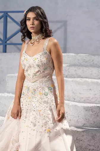 Floral handcrafted Anarkali With Gown