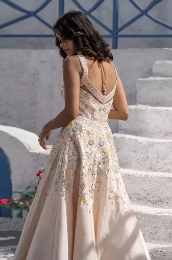 Floral handcrafted Anarkali With Gown