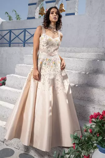 Floral handcrafted Anarkali With Gown