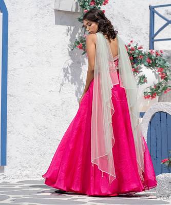 Floral Flared Organza Gown With Drape Dupatta 3