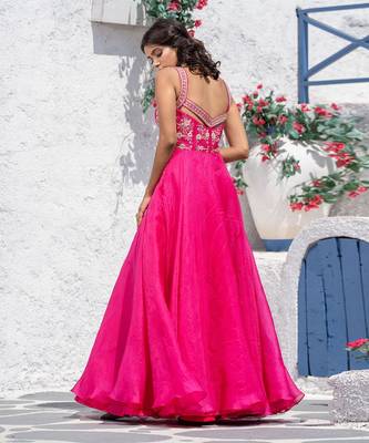 Floral Flared Organza Gown With Drape Dupatta 4