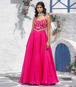 Floral Flared Organza Gown With Drape Dupatta