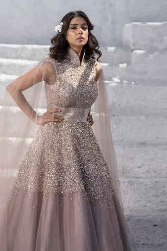 Abstract Handcrafted Drape Flared Gown