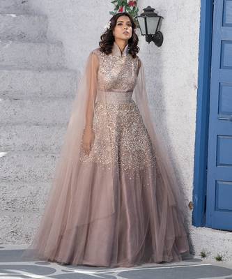 Abstract Handcrafted Drape Flared Gown 4