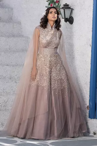 Abstract Handcrafted Drape Flared Gown
