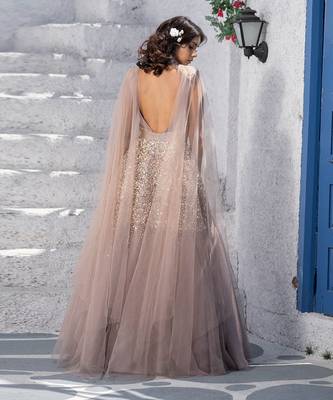 Abstract Handcrafted Drape Flared Gown 5
