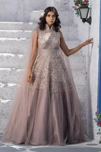 Abstract Handcrafted Drape Flared Gown