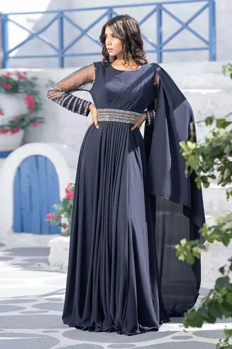 Midnight Blue Drape Gown