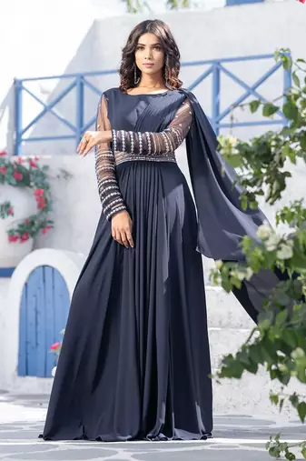 Midnight Blue Drape Gown